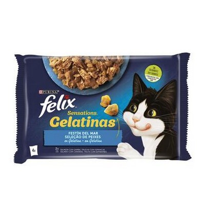 Purina Gatos Húmidos Felix Sensations Gelatinas Seleção de Peixes 4x85gr