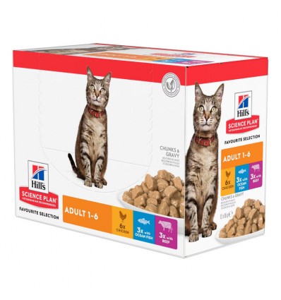 Hill's Science Plan Adulto Frango, Peixe do Oceano e Vaca (Multipack) 12x85gr