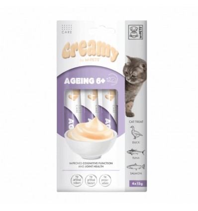 Creamy with Function Snacks Gato Ageing 6+ com Pato, Atum e Salmão 60gr (4x15gr)