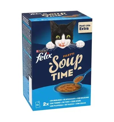 Purina Gatos Húmidos Felix Soup Original (seleção de peixes) 6x48gr.